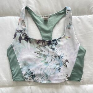 White and Green Marble Floral Sports Bra